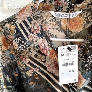 NWT Zara Basic Sheer Floral Blouse M